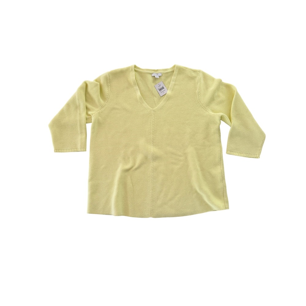 J. Jill Lemondrop Yellow V-Neck Sweater 3/4 Sleeve Cotton Blend Size L NWT